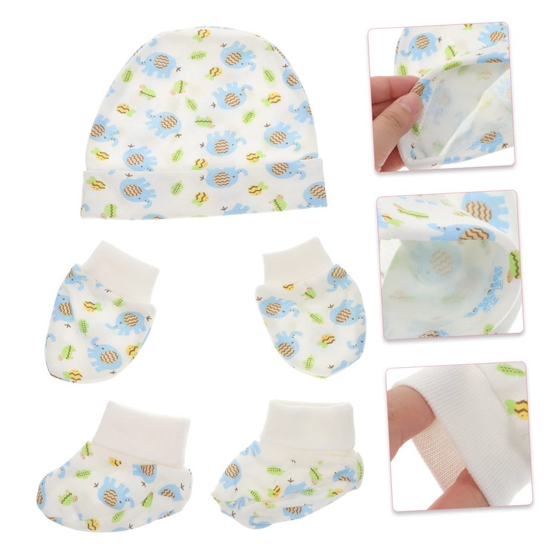 BESPORTBLE Newborn Cotton Hat and Anti-Scratch Gloves Set Baby Foot