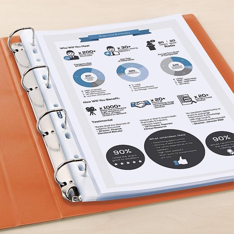 50 Pcs A4 Plastic Punched Punch Pockets 30 Micron for