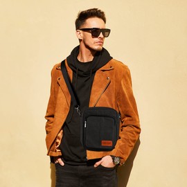 Small Casual Canvas Black Messenger Bags Lightweight Crossbody Travel Purse Shoulder Bags for Women Men Canvas Side Bag for Men (Black)…