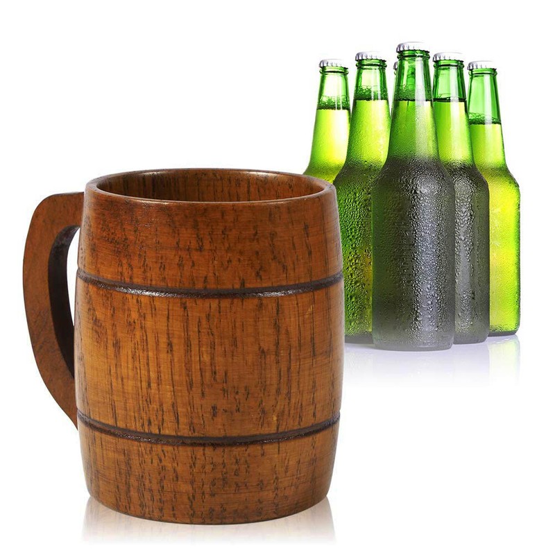 350ml Vintage Wooden Beer Mug with Handle Large Capacity Drink