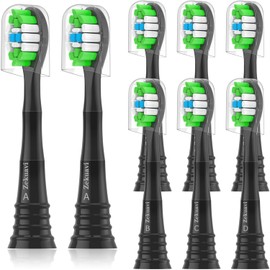 Zekuavi Replacement Toothbrush Heads Compatible with AquaSonic Black Series, Black Series Pro, Vibe Series, Duo Series Pro Electric Toothbrush, 8 Pack, Black