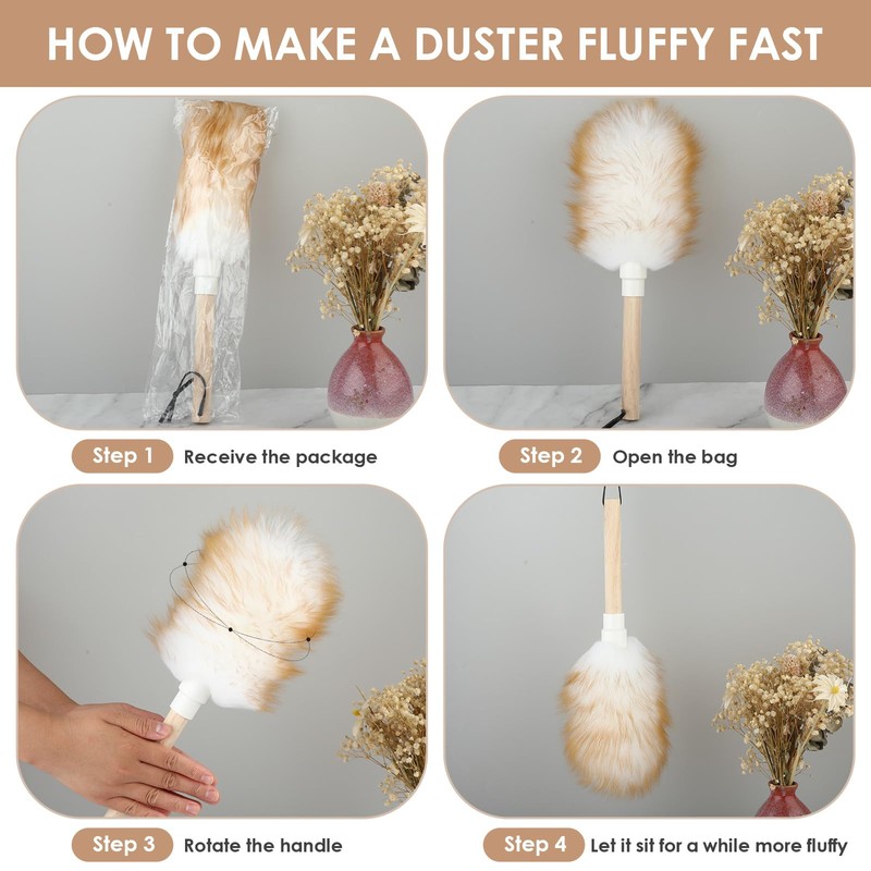 Lambswool Duster Solid Wooden Handle Lamb Wool Duster Feather Dusters