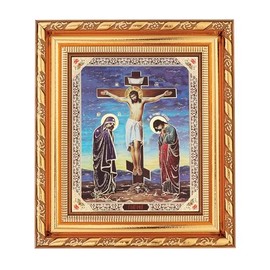 NKlaus Crucifixion of Christ Icon in Frame with Glass 14 x 16 cm Christian Orthodox 13916
