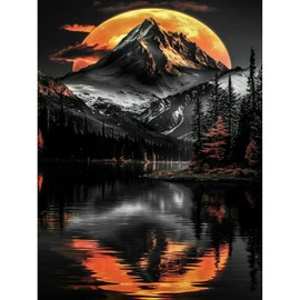 Diamond Paintings for Adults-Moon 5D Diamond Art,Mountains Paint by Diamonds,DIY Full Drill Gem Painting on Canvas Diamond Art Painting Kits Perfect for Gifts and Home Wall Decor 12x16inch