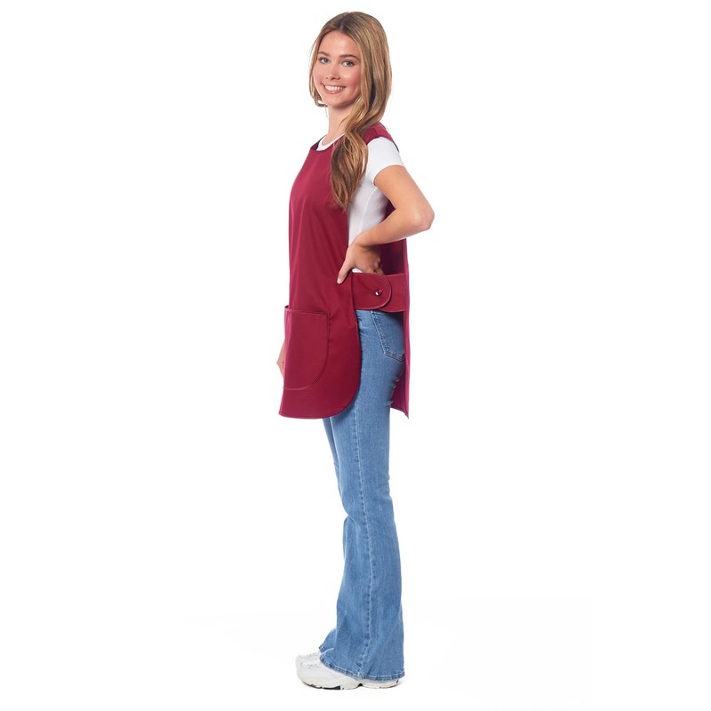 Ladies Plain With Matching Piping Tabard Apron Overalls Front Pocket