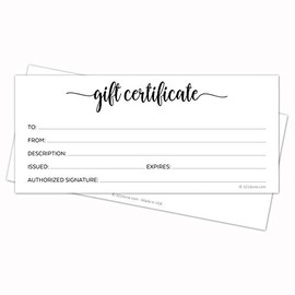 321Done Simple White Blank Gift Certificates (Pack of 24) 4x9 Inches for Small Business, Holiday, Christmas Voucher, Spa, Salon - Minimalist Script - Made in USA