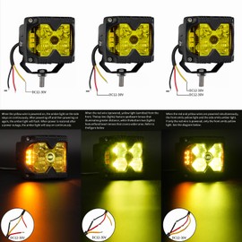 LED Yellow Motorcycle Driving Fog Lights 2Pcs 3Inch 30W Side Shooter Amber DRL and Strobe Light Combo Beam LED Work Auxiliary Lights Pod fit for Truck Car ATV SUV Boat Forklift Tractor