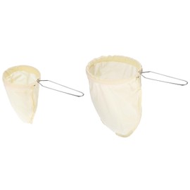 sourcing map 2 Pcs Cloth Coffee Filter Bags, Coffee Sock Filter, Reusable Coffee Strainer with Steel Ring Handle, Small, Medium, Yellow