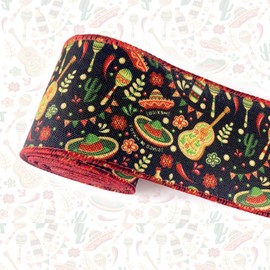 HIENAJ 2.5inch 6Yard Mexican Cinco De Mayo Fiesta Ribbons Mexican Fabric Ribbons for DIY Crafts Mexican Party Decor Gift Ribbon for Gift Wrapping Home Decor