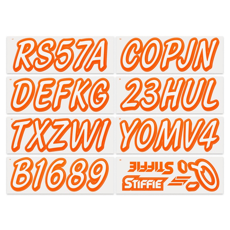 STIFFIE Whipline Solid White/Orange 3" Alpha-Numeric Registration Identification Numbers Stickers