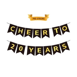 CHEERS TO 20 YEARS Banner, Pre-Strung, Black Gold 20th Birthday and Anniversary Party Decorations, Happy 20th Birthday Banner, Twenty Anniversary Party Banner, 20 Year Old Blessed & Loved Banner