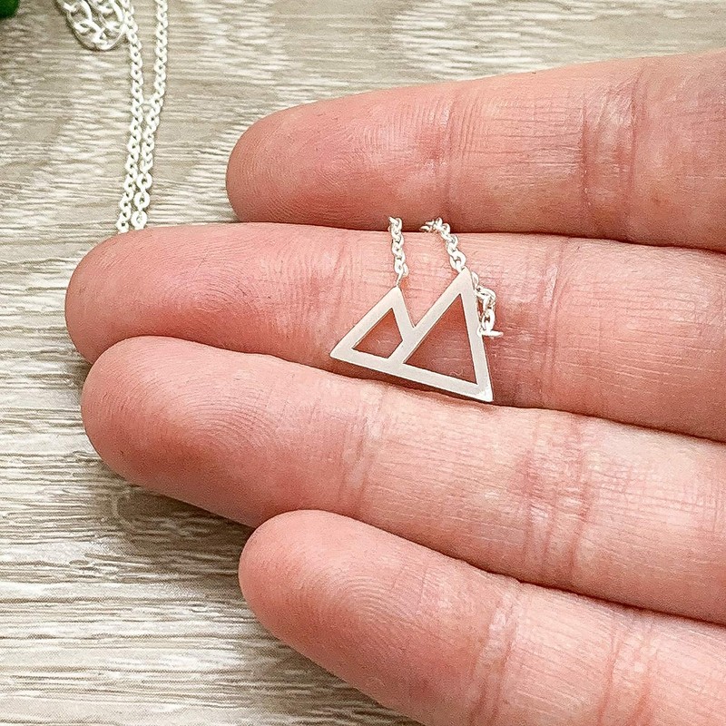 Medium Silver Twin Peaks Mountain Pendant Necklace (Stainless Steel) Miss