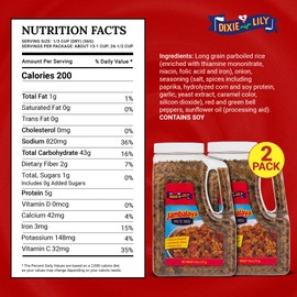 Dixie Lily Jambalaya Rice Mix - Long Grain Parboiled Rice with Bell Peppers, Onion & Spices, Enriched with Vitamins, Easy-to-Prepare - 26oz, 2 Pack
