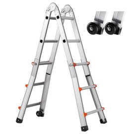 Happybuy Telescoping Ladder A Frame, 9.5 FT Compact Aluminum Extension Ladder, Multi-Function Portable Collapsible RV Ladder, Adjustable Telescopic Ladder for Indoor Outdoor Use, Stairs