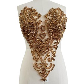 Handmade Shinning Rhinestones lace Applique Pure handsewing Beads Crystal Sequins Trim Patches Perfect Decoration Accessories (Champagne)