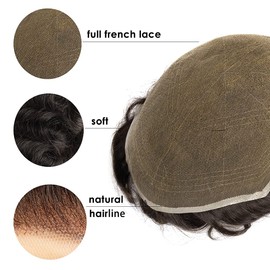 Amiable Mens Full Lace Toupee Hairpiece 7 * 9 Inch, European Human Hair Replacement Systems for Men with Soft Full Bleached Knot Medium Density Dark Brown Color #2