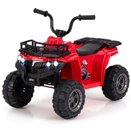 HONEY JOY Ride On ATV, 4 Wheeler Battery Power Kids ATV Toy w/LED Lights, High/Low Speed, Tread Tires, Music, Off-Road Toddler Quad, Electric Car for Boys Girls (Red)