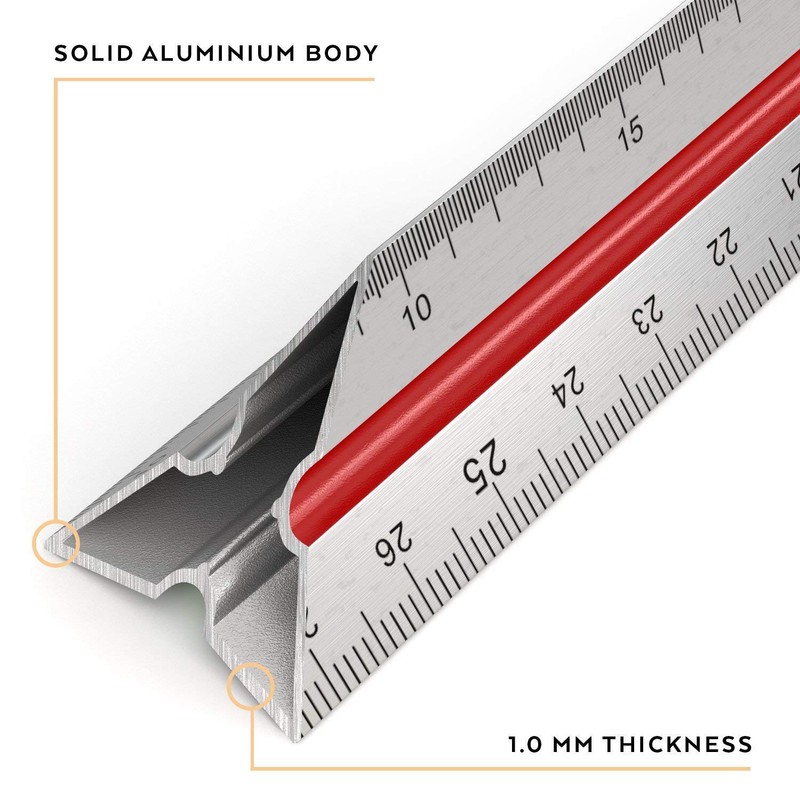 Architectural Scale Ruler, 12" Aluminum Architect Scale, Triangular Scale, Scale