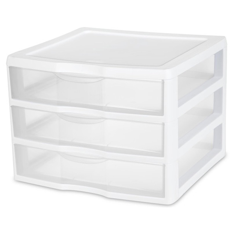 Sterilite 3-Pack Wide 3 Drawer Unit, Plastic Desktop Organizer with