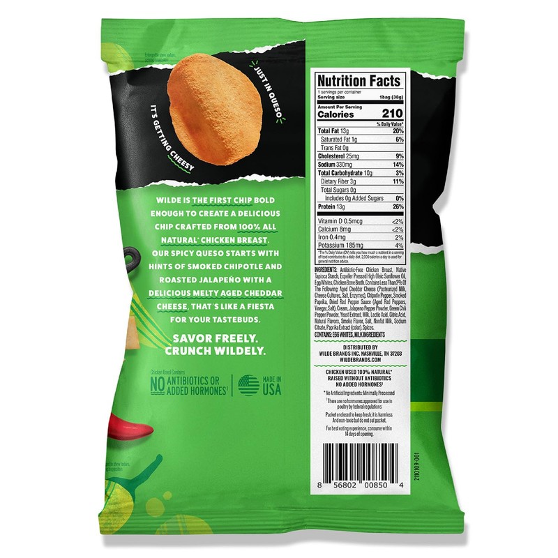 WILDE Protein Chips Spicy Queso, Thin and Crispy High Protein