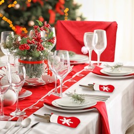 Funnlot Christmas Chair Covers, Set of 6 Chair Covers, Christmas Red Universal Chair Covers with Cutlery Bag, Christmas Table Decoration for Dining Room, Party Decoration
