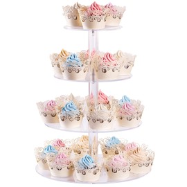 Cupcake Stand with Base, 4-Tier Round Acrylic Cupcake Display Stand Dessert Tower Pastry Stand Premium Cupcake Holder for Wedding Birthday Theme Party - Transparent