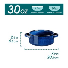 vancasso Starry Soup Bowls with Handles, 30 Oz French Onion Soup Bowls, Oven safe soup bowls for Cereal, Pasta, Chilli, Stew, Large Soup Crocks Set of 4, Blue