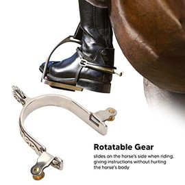 Fockety 1 par de Espuelas de Caballo, de Acero Inoxidable Western Cowboys Spurs con Engranaje Giratorio, Decoración Tallada Profesional No óxido Caballo Bota Espuelas, Hombres Mujeres