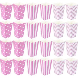 Film Night Popcorn Paper Box mit vertikalem Muster Punkt Wave Color Mode Vintage Party Design Rot Weiß Nostalgie Karneval Stripe Tasche und Badewanne (2 x 2,8 x 4,8 Zoll) (Rosa ~ 24 Stück)