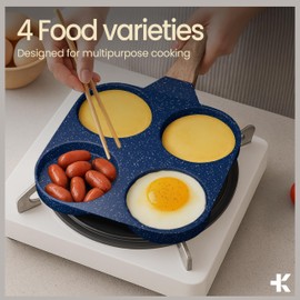 4-Cup Nonstick Frying Egg Pan Blue Marble, Granite Pancake Pan, PFOS & PFOA Free, Die-Cast Aluminum with Heat-Resistant Handle, 500°F Stove-Safe, Compatible with Induction, Gas & Electric Cooktops