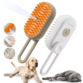 MNSK MNSK Cat Steam Brush, 3 in 1 Steamy Silicone Massage Grooming Brush for Cat and Dog, for Massage, Tangled And Hair Loss Remover (Cream)