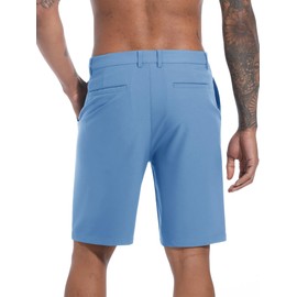 TACVASEN Flat Front Shorts Men Elastic Waist Stretch Golf Shorts Quick Dry Hiking Shorts Waterproof Shorts Men Polyester Shorts Light Blue