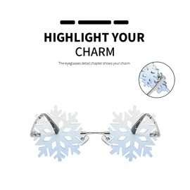 YAMEIZE Snowflake Shape Rimless Sunglasses Novelty Unique Party Eyeglasses Christmas Fun Glasses for Women Men (Clear&Blue)