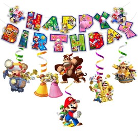 13 Packs Mario party supplies,12pcs Mario Hanging Swirls and 1 Happy Birthday Banner for Mario party decoration