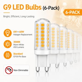 Momolumen G9 LED Light Bulbs 5W 50W Halogen Equivalent, Non-Dimmable T4 Bulbs, No Flicker, Energy Saving G9 LED Bulb for Chandelier Pendant Ceiling Fan Wall Sconce, Pack of 6, 3000K Soft Warm White