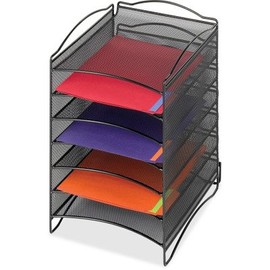 safco Onyx Steel Mesh Lliterature Sorter, Six Compartments, Black