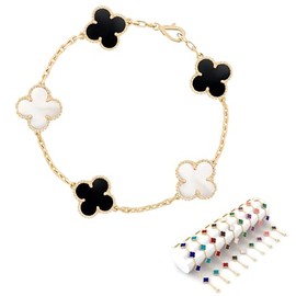 Four Leaf Clover Bracelet for Women Girl White Black Green Red Lucky Link Clover Bracelets,18K Gold Plated Jewelry Double-Sided Design Christmas Valentine's Day Gifts