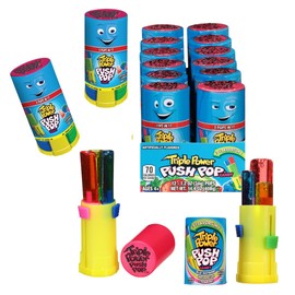 Push Pop Triple Power Candy Lollipops Three-In-One, 12 Ct Bulk Individually Wrapped in Assorted Fruity Flavors, Full Size, Fun Hard Candy For Party Favors, Birthday Parties, Goodie Bags, Gifts