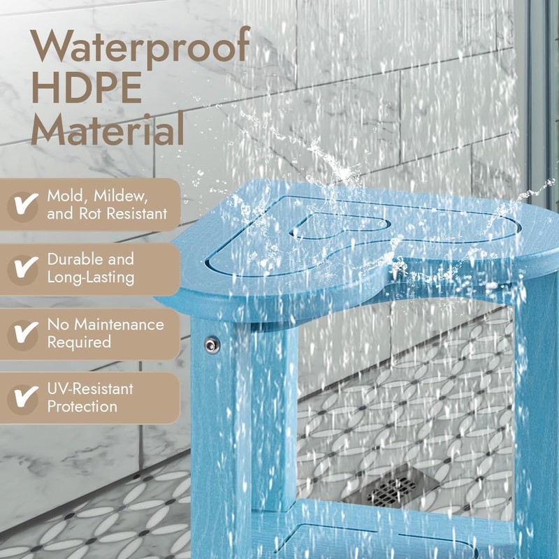 UHA Corner Shower Stool for Shaving Legs， HDPE Waterproof Bathroom