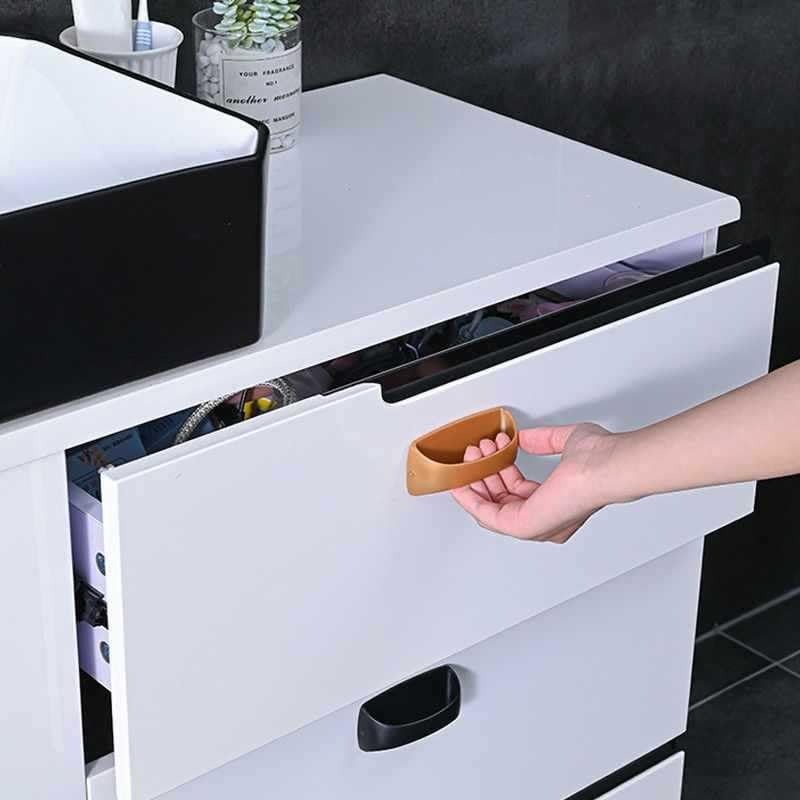 2Pcs White Self-Stick Instant Cabinet Handle Pulls Drawer Pull Helper