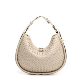 Woven Crossbody Bag Leather Crescent Bag Woven Tote Bag Hobo Bag Woven Handbag Woven Shoulder Bag Satchel Bag (White)
