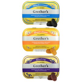 GRETHER'S Sugarfree Pastilles Ginger Lemon, Blackcurrant, Blueberry - Natural Remedy for Dry Mouth Relief -Soothing Throat & Healthy Voice-Lasting Flavor, Breath Refresh - 3 Pack - 3.75