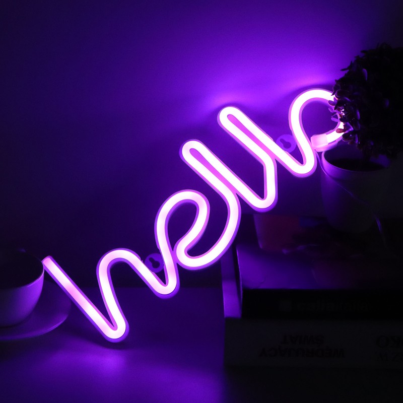 LED Neon Sign Hello Letters Neon Light Wall Decor for
