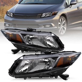 TUSDAR Headlights Assembly Replacement Compatible with 2012-2015 Honda Civic 4-Door Sedan / 2012-2013 Honda Civic 2-Door Coupe Driver and Passenger Side (Black Housing)