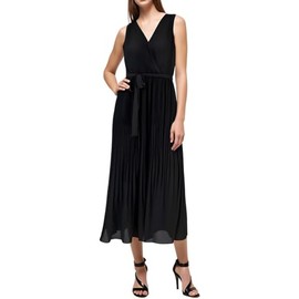 T Tahari Women's Faux-Wrap Sleeveless Pleated Fit & Flare Maxi Dress (Navy, Medium)