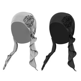 Moonlove 2 Pieces Women Turban Ladies Solid Colors Pre-tied Head Wrap Scarf Soft Breathable Beanie Lace Flower Muslim Headwear Headwraps Bandana for Chemo Hair Loss Traveling Hiking