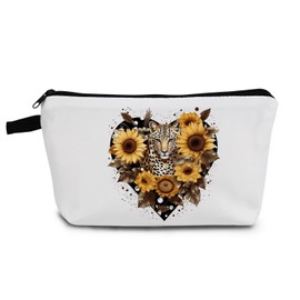 YULUENZE Sunflower Cheetah Makeup Bag Cute Small Organizer Bag with Zipper Sunflower Cheetah Cosmetic Bag Aesthetic Birthday Present for Women Sisters Friends
