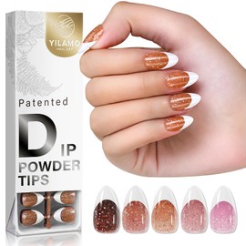 YILAMO French Tip Short Press on Nails Almond, 300 Pcs Stick on Nails Dip Powder Nails, No Need to File Press on Nails Short in 5 Colors - 15 Sizes for Manicure Nails Extensions