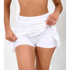 Halcurt - Falda de natación de cintura alta con volantes y pantalones cortos con control de abdomen, tankini para nadar, pantalones de bikini