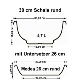 Euro3plast Olimpo Flower Bowl with Saucer in Round 20, 25, 30, 35, 40, 45, 50, 60 cm in Anthracite Terra Taupe (30 cm, Anthracite)